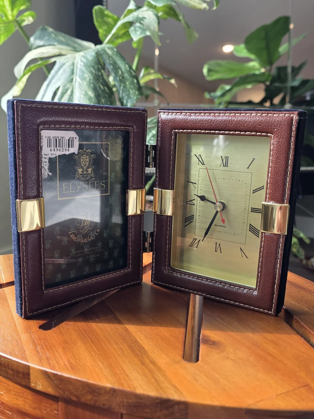 Vintage Foldable Desk Clock Photo Frame Combo